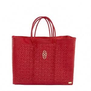 NEW LOLA'S BAG women's travel woven tote bag and clutch in red